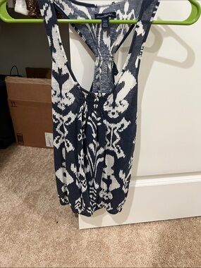 American Eagle Outfitters Navy and White Patterned Racerback Tank
